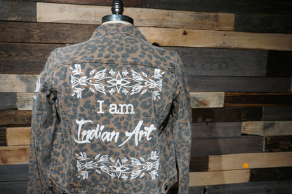 Denim Leopard Print "I am Indian Art" Jacket