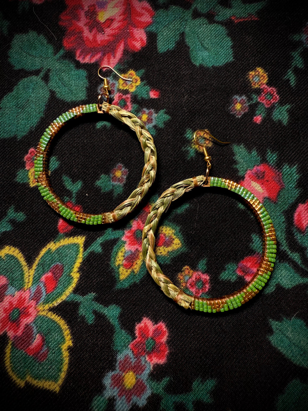 Sweetgrass Hoops (Green & Gold)