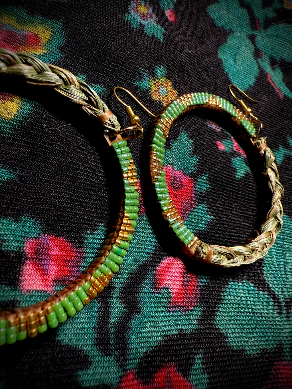 Sweetgrass Hoops (Green & Gold)
